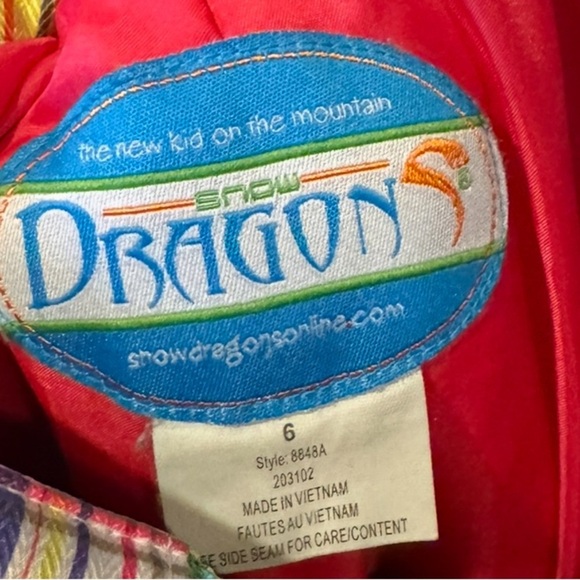Girls Snow Dragons Colorful Plaid Cargo Snow Pants Size 6 - Picture 2 of 3